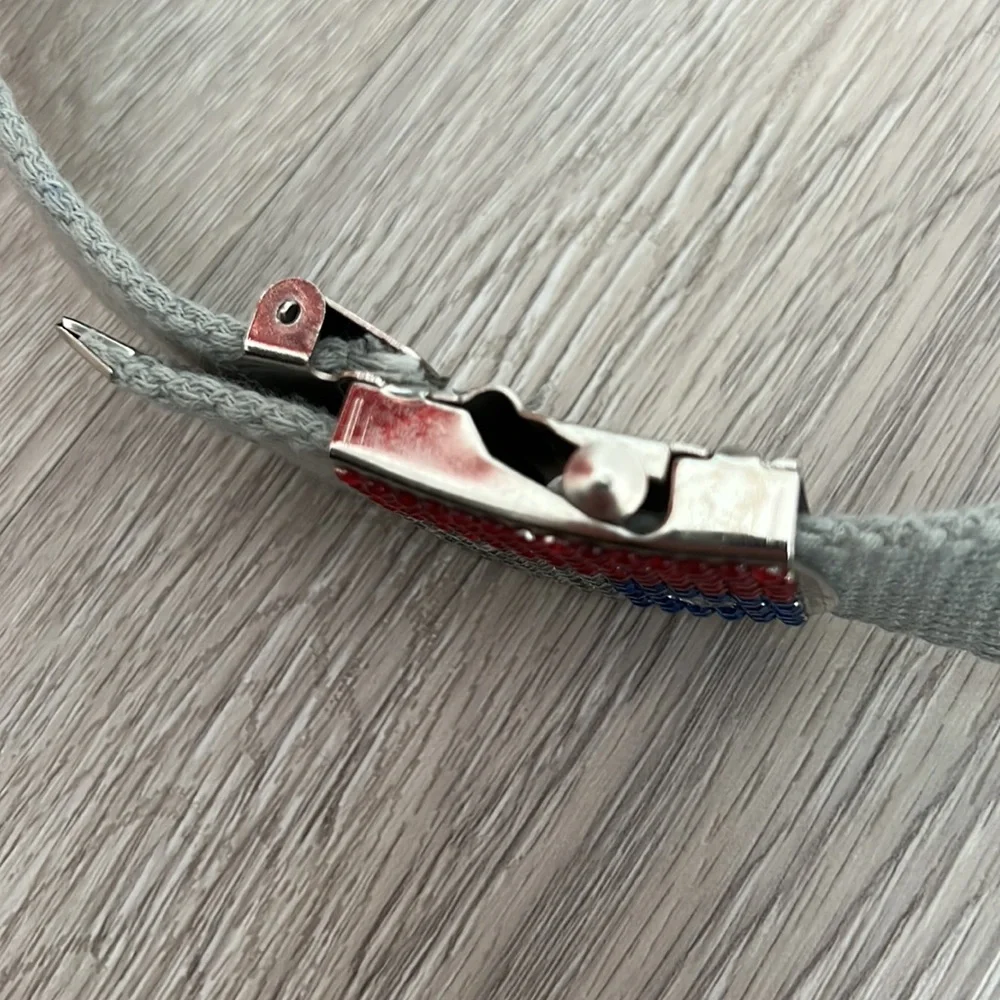 Vintage Chilean Flag Belt Cotton Cord Gemstone Buckle